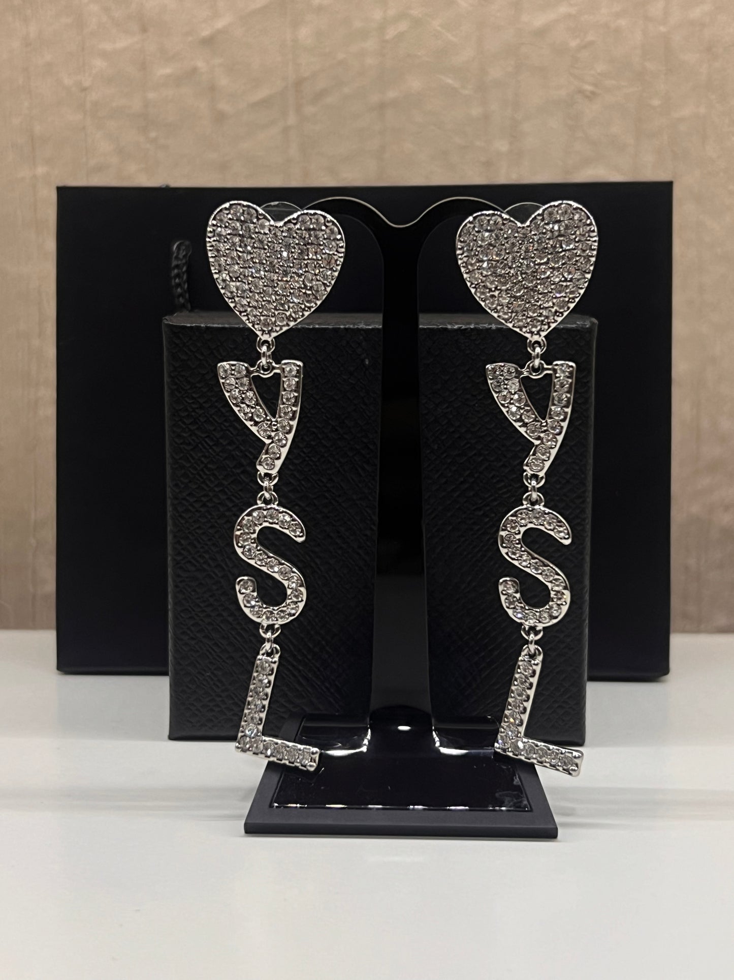 Aretes Ysl Corazon Colgante Zirconia
