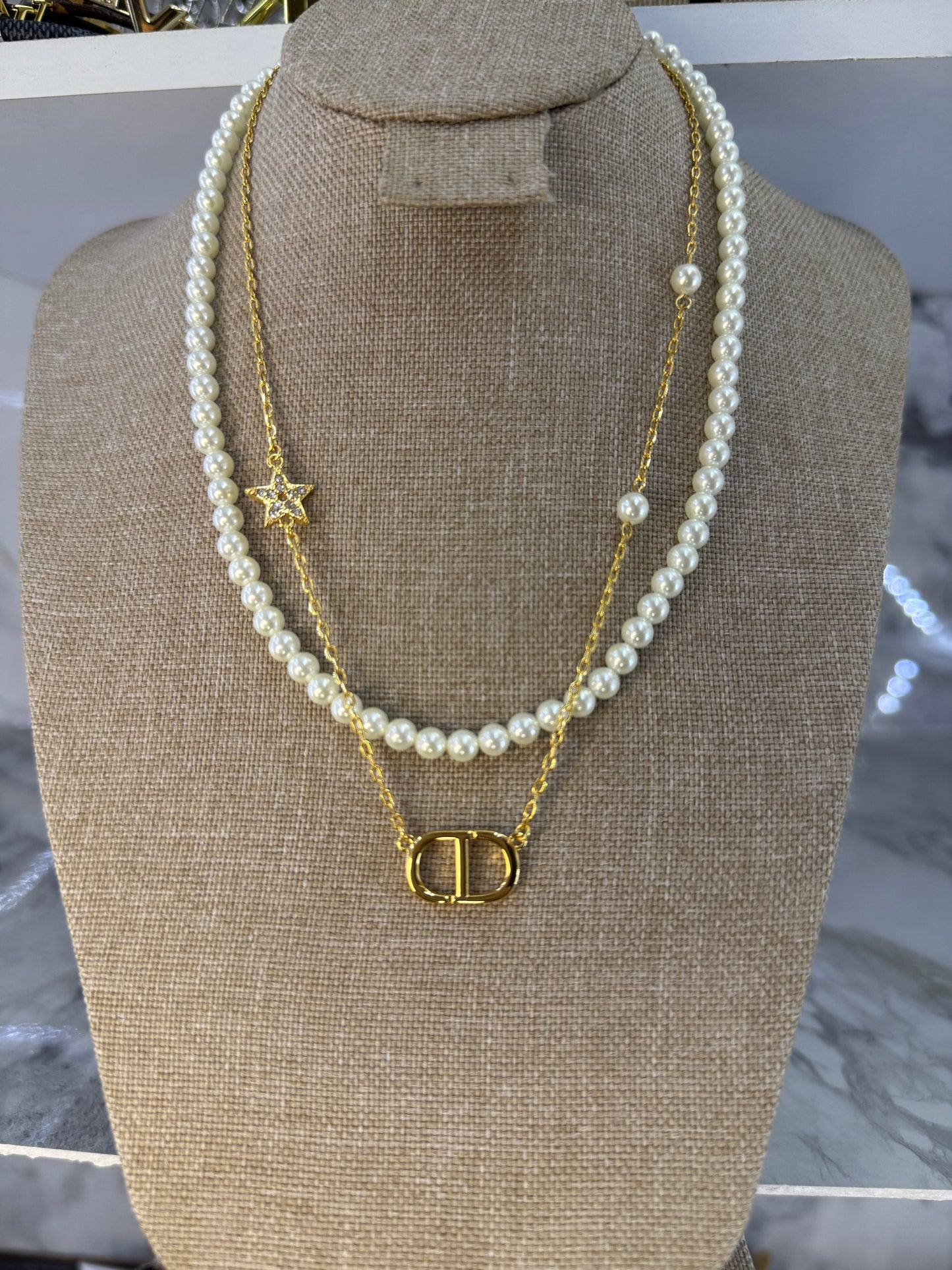 collar Dior doble perlas