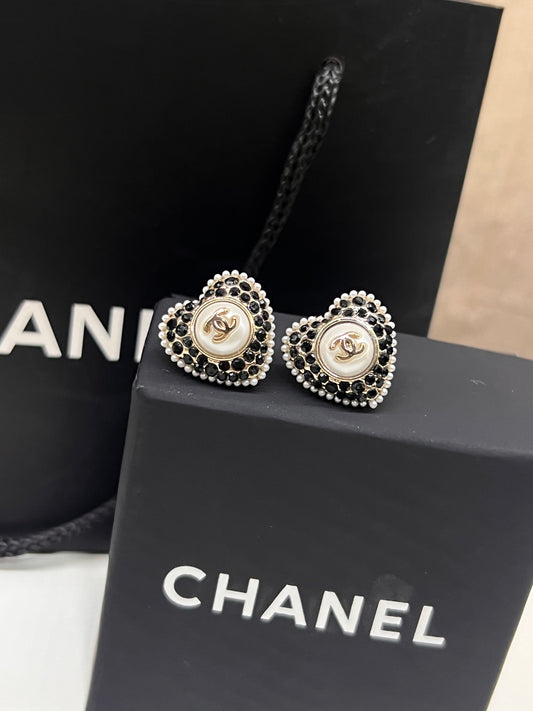 Arete Chanel De Corazon Cristal/Perlas