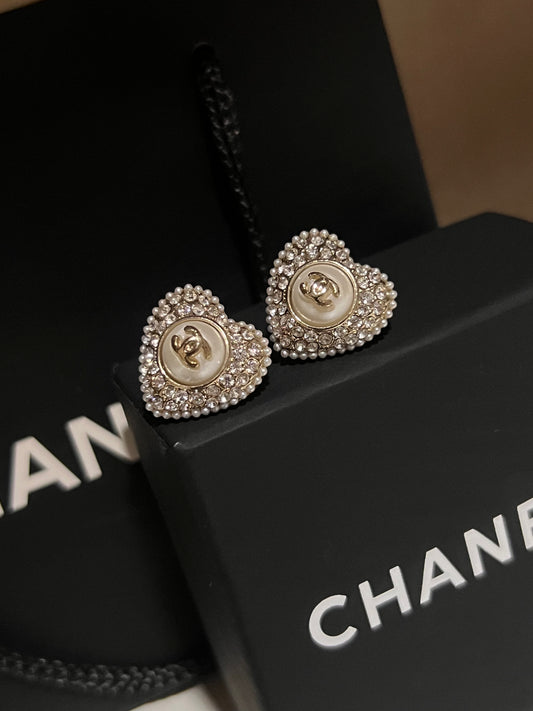 Arete Chanel De Corazon Cristal/Perlas