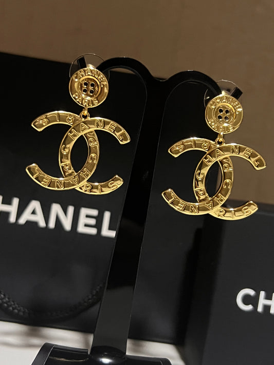 Aretes Chanel Boton Colgante